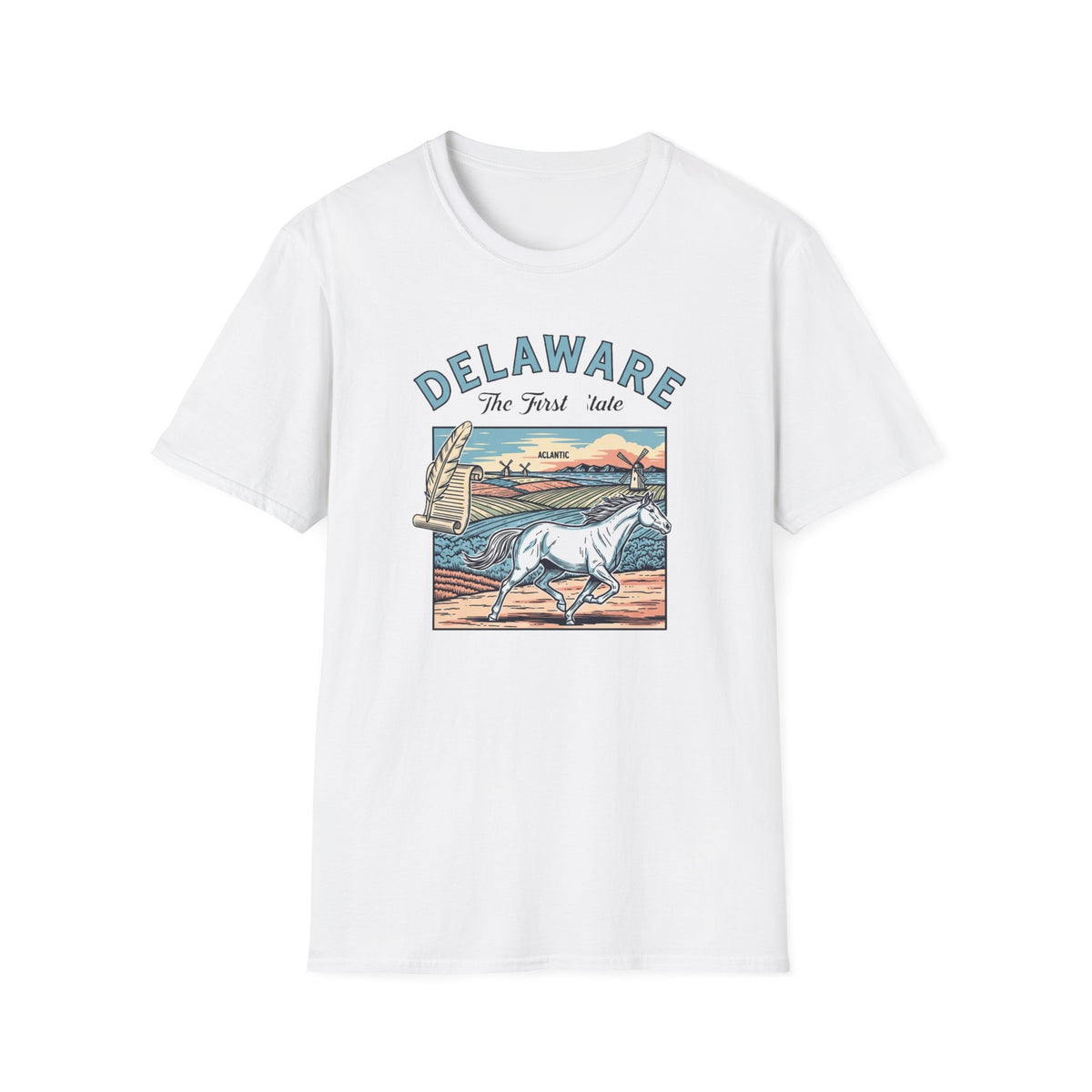 Delaware First State Vintage Horse Tee Travel Tourist Graphic Design Unisex 100 Cotton Gildan T-Shirt
