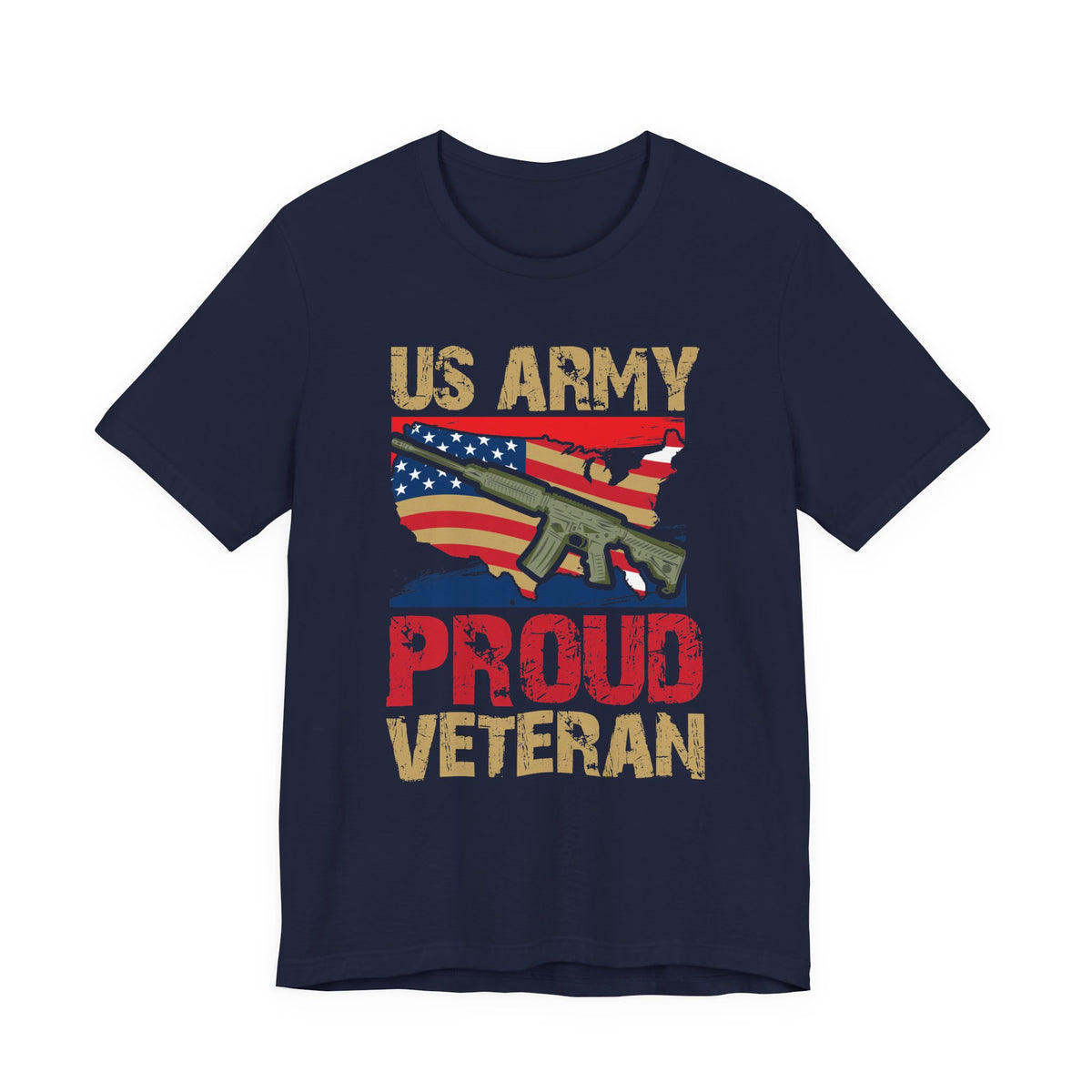 US Army Proud Veteran T-Shirt American Flag Rifle Military Unisex Cotton Tee v17