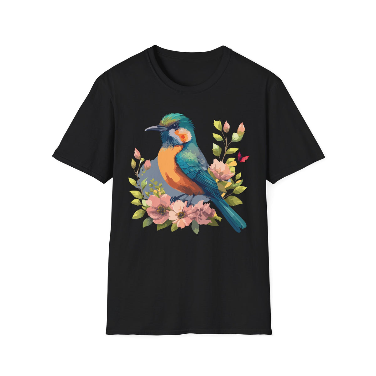 Colorful Bird Illustration T-Shirt | Floral Watercolor Kingfisher