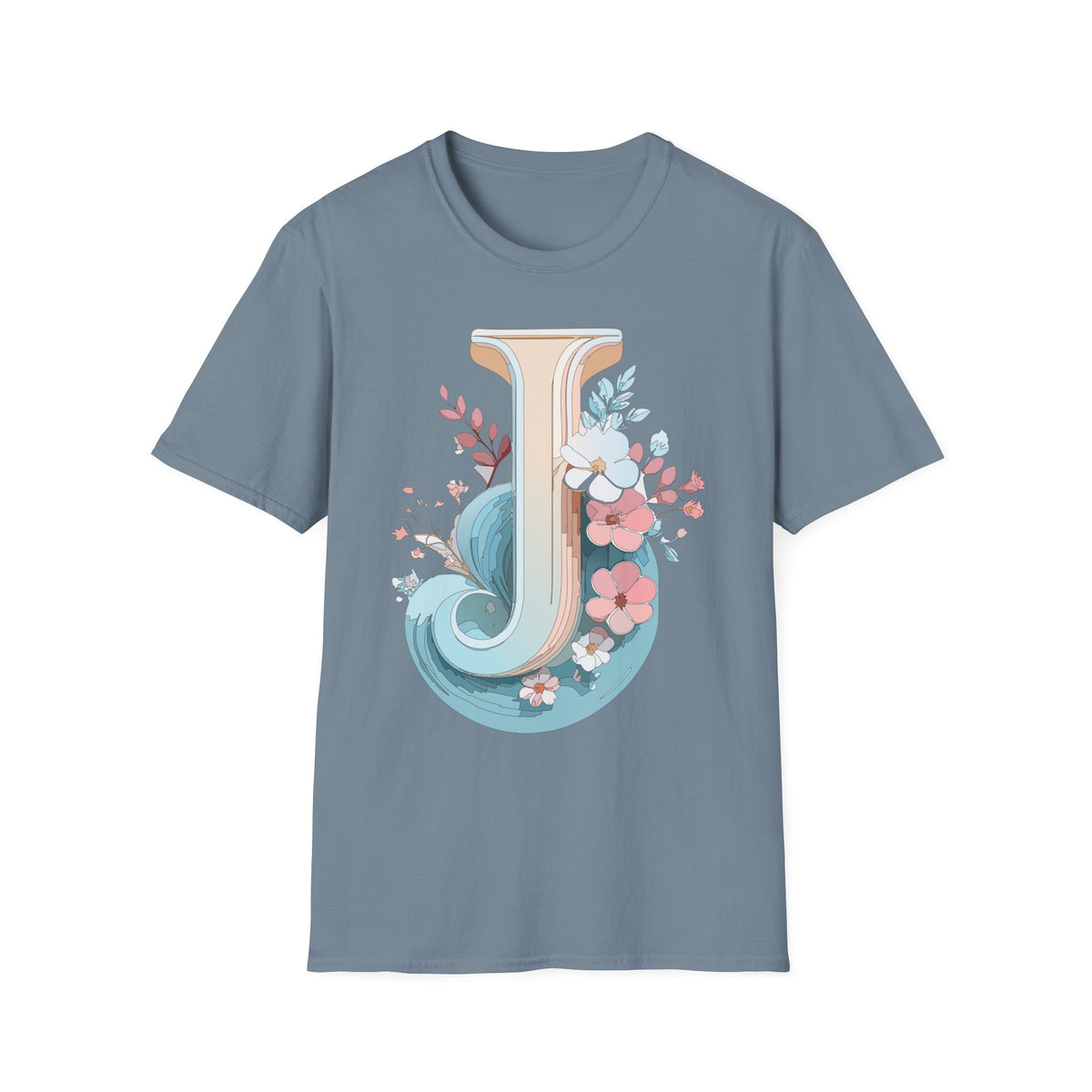 Floral Monogram J Letter T-Shirt | Vintage Botanical Initial