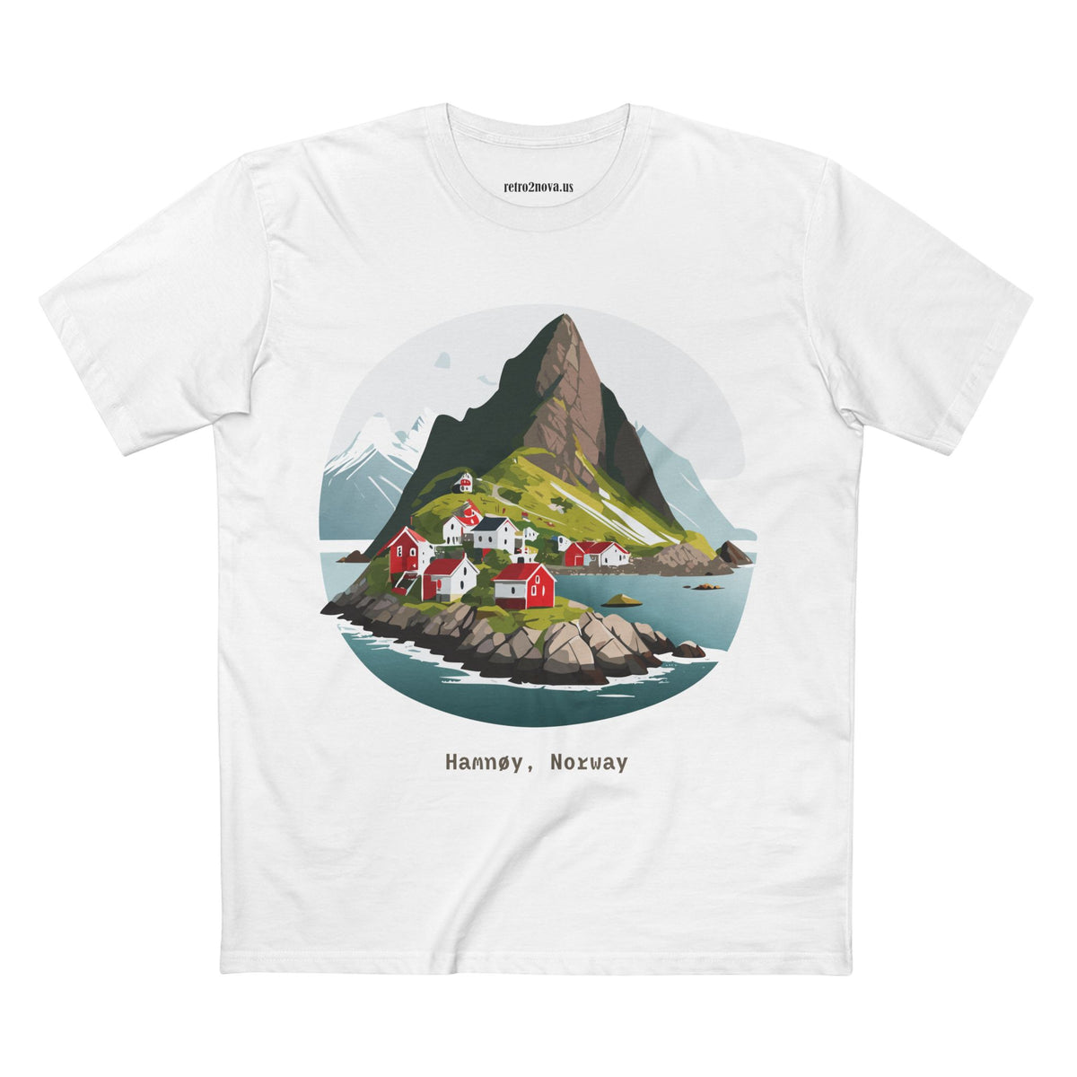Hamnøy Norway Village Illustration Tee | Scenic Fjord Landscape T-Shirt