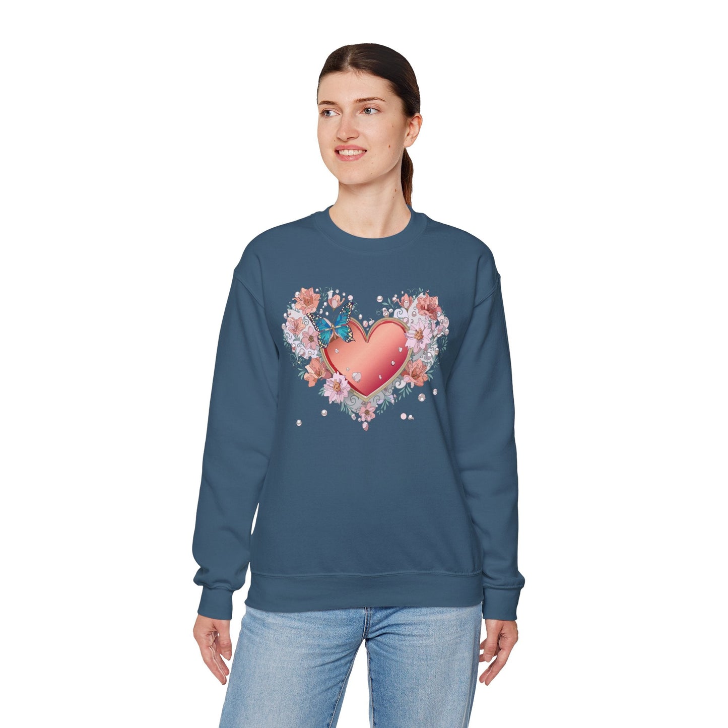 Unisex Floral Heart Sweatshirt With Love Graphic For Valentines Day Gift Cozy Winter Wear
