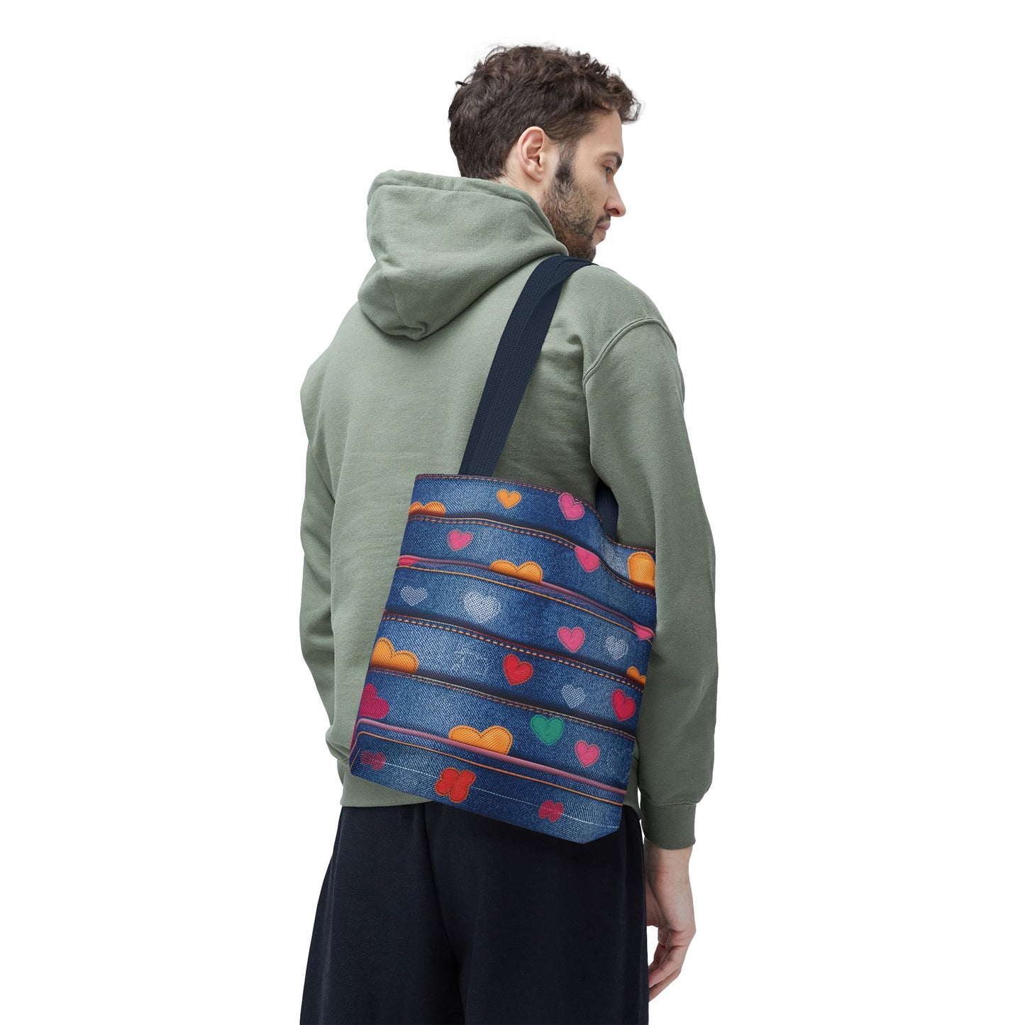 Love Day Graphic Design Denim Fabric Imitation Print Unisex Canvas Bag POLY 3 Sizes Tote Bag 201-28