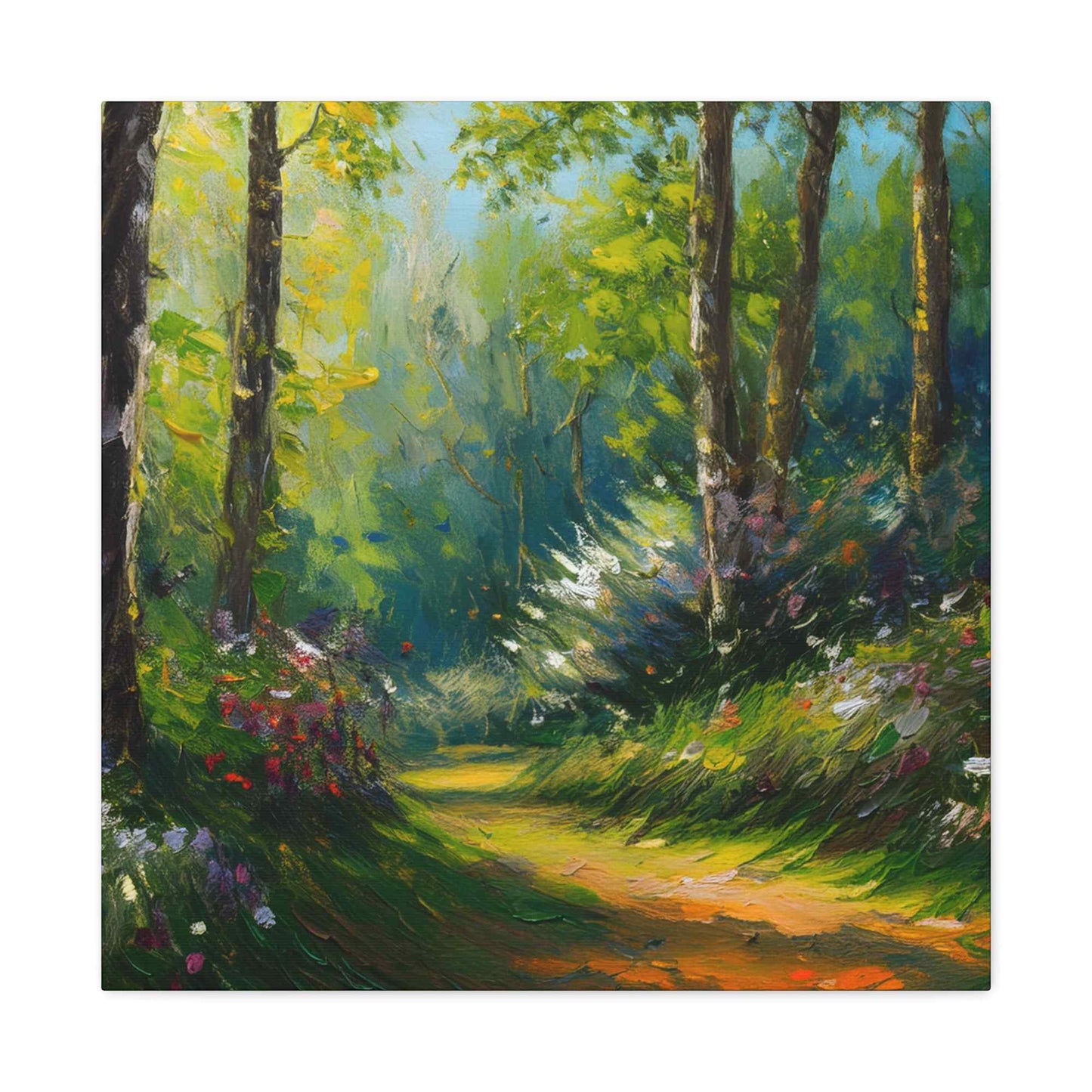 Summer Forest Print Canvas, Oil Paint Print 20x20, 24x24, 30x30, 32x32, 36x36 Art Design Print Pine-Wood Inner Frame MC-88