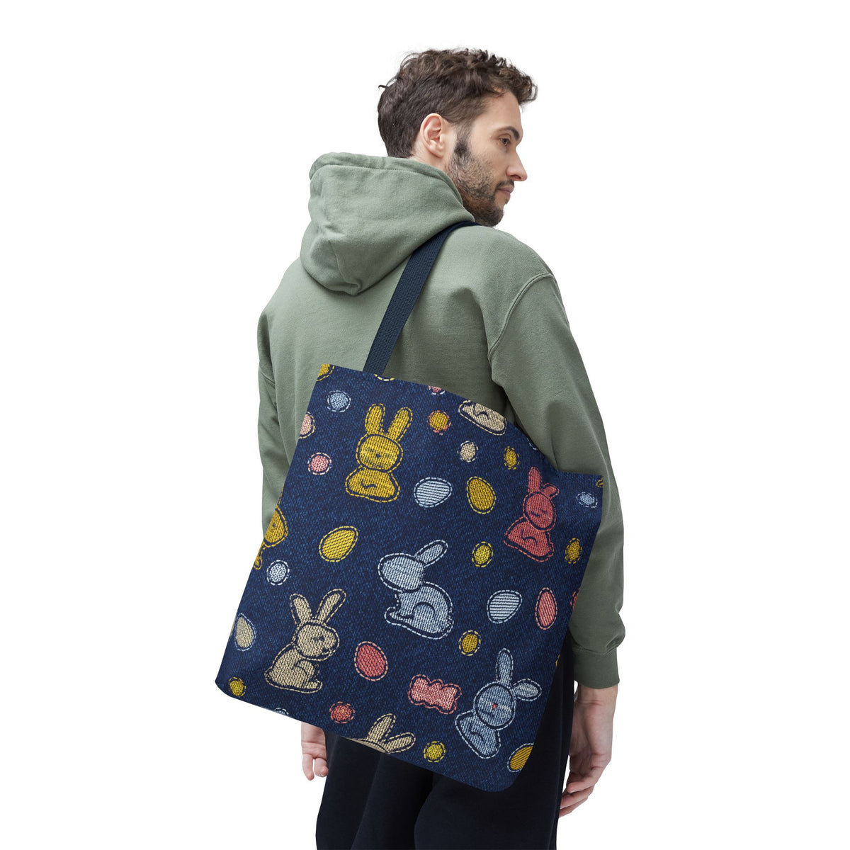 Easter Graphic Design Denim Fabric Imitation Print Unisex Canvas Bag Poly Spun 3 Sizes Tote Bag 204-1