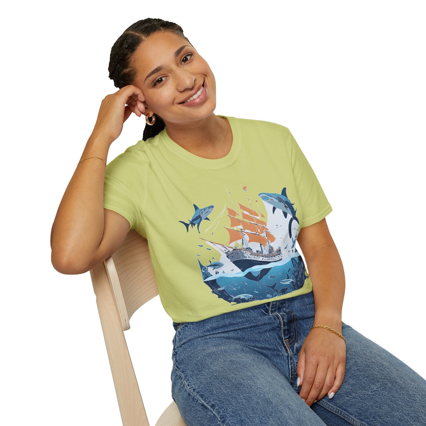Ocean Tee Shirt Unisex Gildan Softstyle 64000 Ring Spun Cotton Art Print Graphic Ocean Design