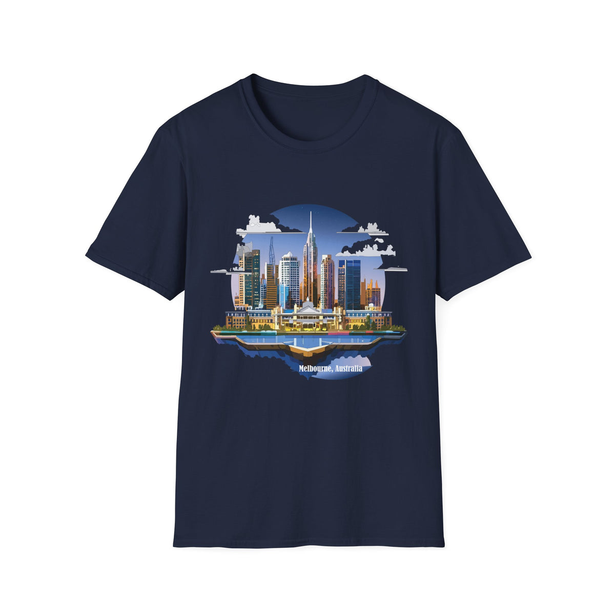 Melbourne Australia Cityscape Skyline T-Shirt — Modern Urban Skyline Graphic Design Unisex 100 Cotton Gildan T-Shirt