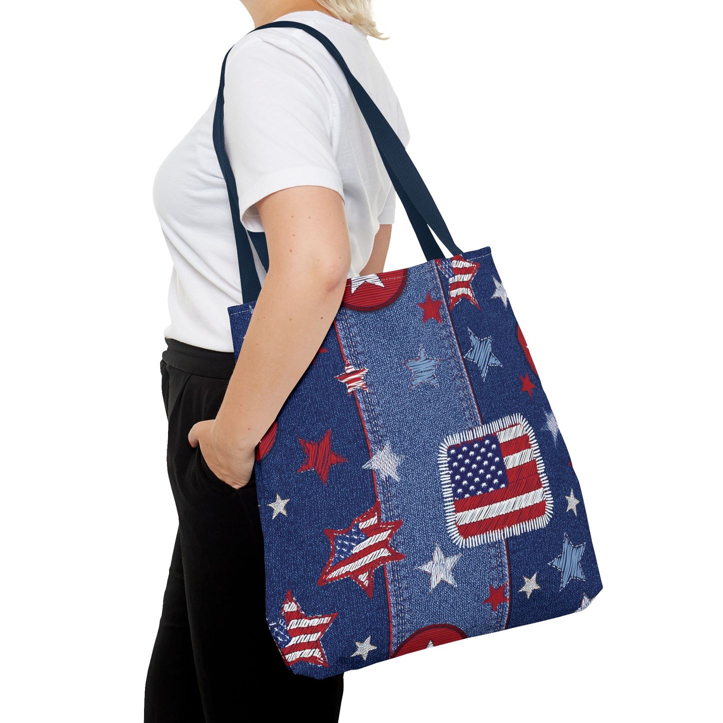 4th of July Graphic Denim Fabric Imitation Print Unisex Canvas Bag Poly Spun 3 Sizes Tote Bag 200-13