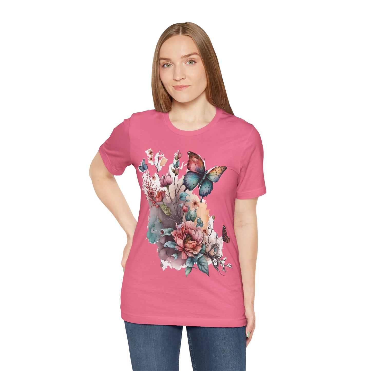 Cotton Tee Shirt with Butterfly Prints