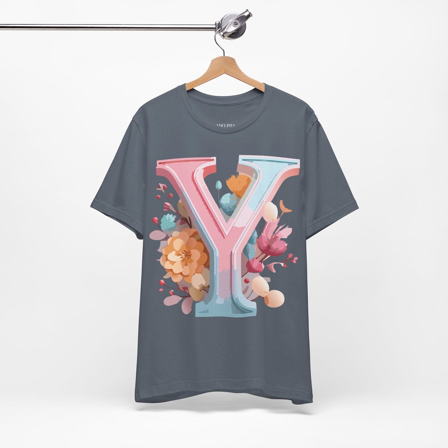 Letter Y Graphic Tee Unisex Short Sleeve Vintage Inspired Artwork Adelpha Premium