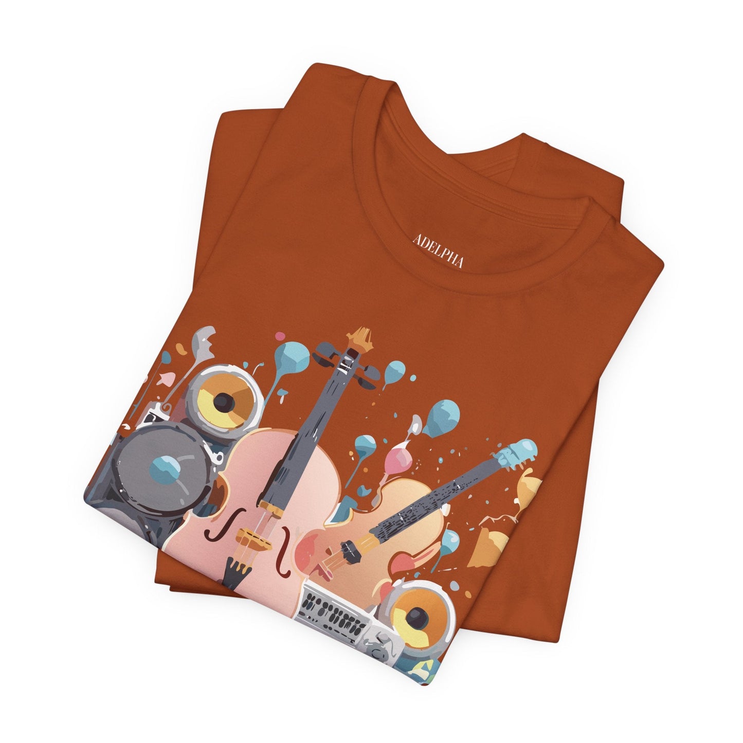Music Graphic Unisex 100 Cotton Vintage Art with Musical Elements Tee 90