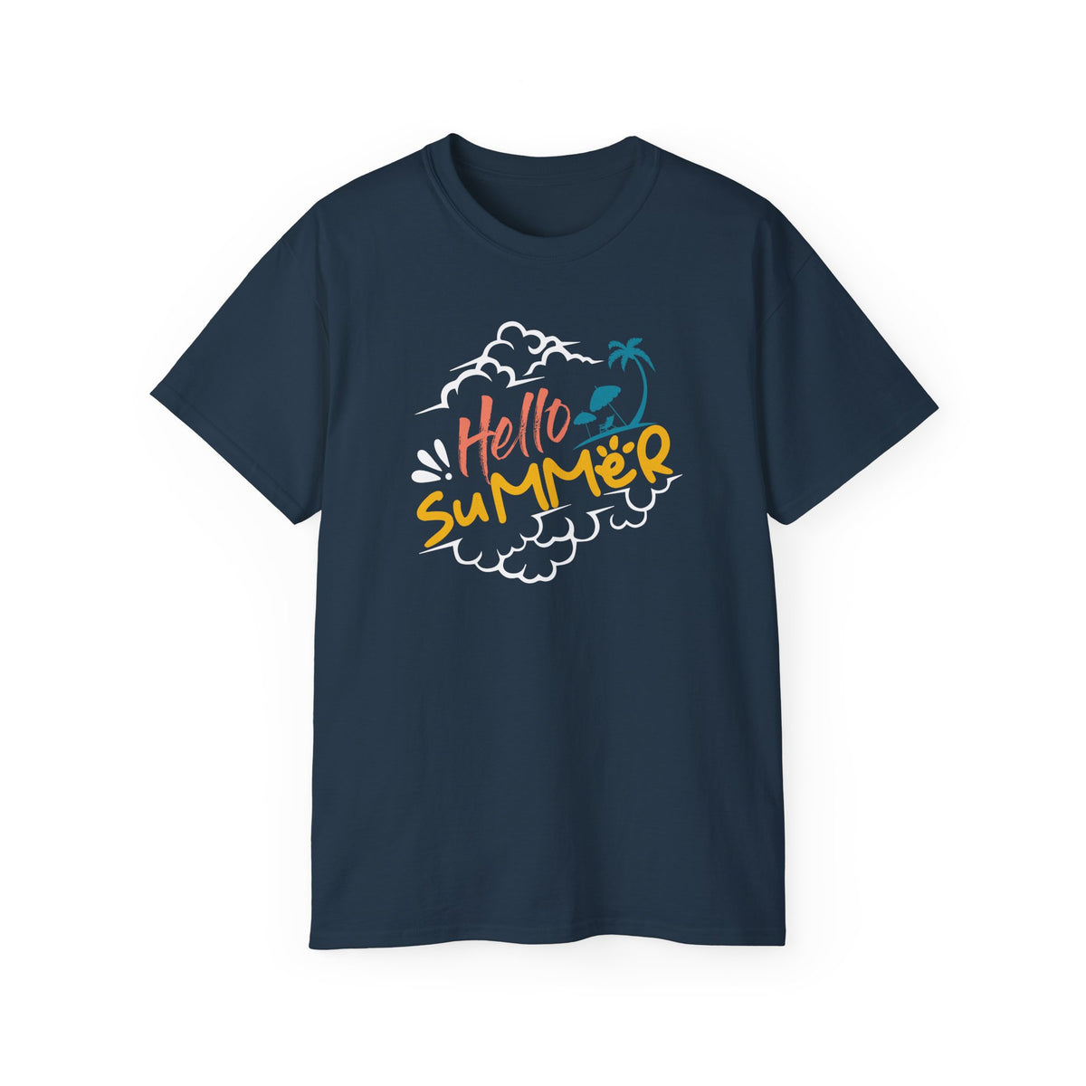 Hello Summer palm graphic Tee | beach vibes, tropical script, casual summer top