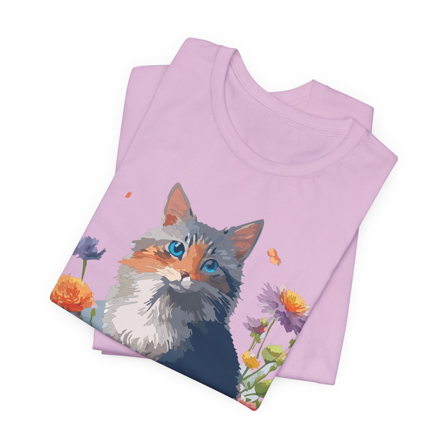 Floral Cat Tee, Animal Shirt, Cat Shirt, Floral Tee, Flower T-shirt, T-Shirt with Animal, Summer Top with Art Design