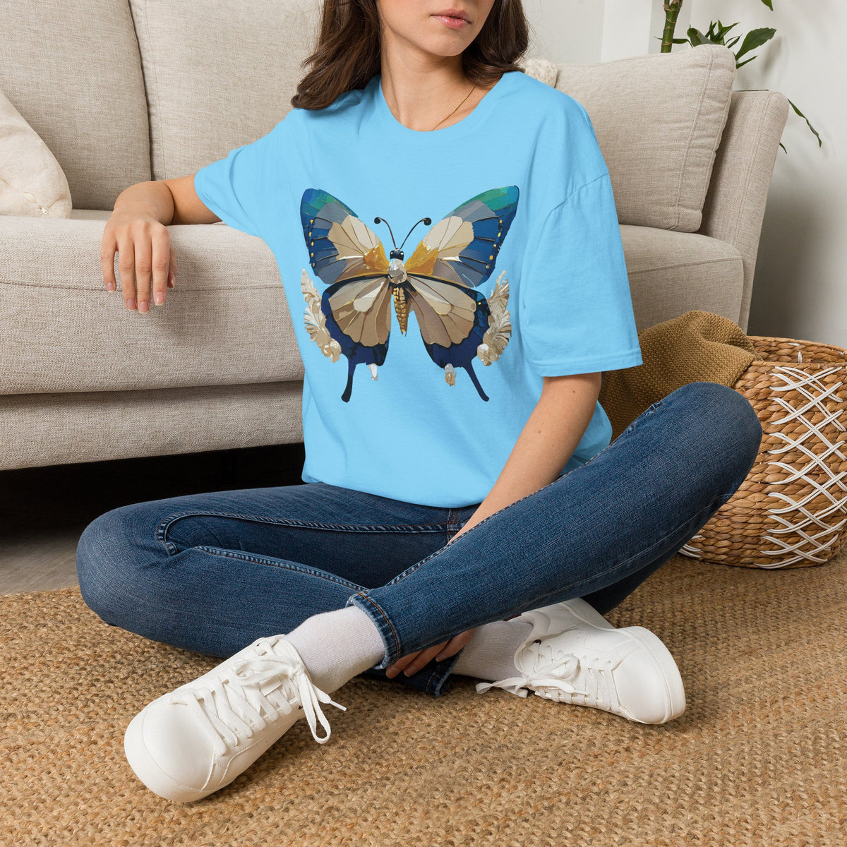 Butterfly Graphic T-Shirt — Earth Tone Floral Wing Design Graphic Tee Unisex 100 Cotton Gildan T-Shirt