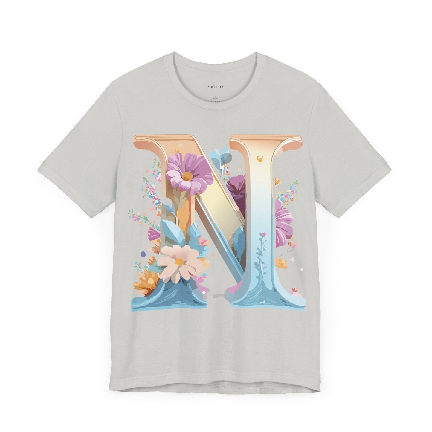 Letter N Shirt Graphic Tee Unisex Jersey Short Sleeve Vintage Style Adelpha Art Design