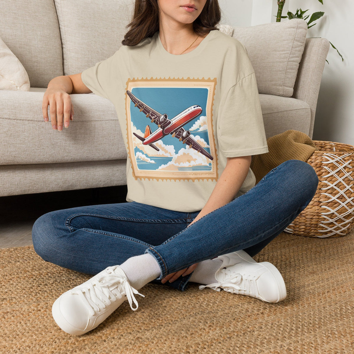 Vintage Airplane Stamp T-Shirt | Retro Travel Poster Tee