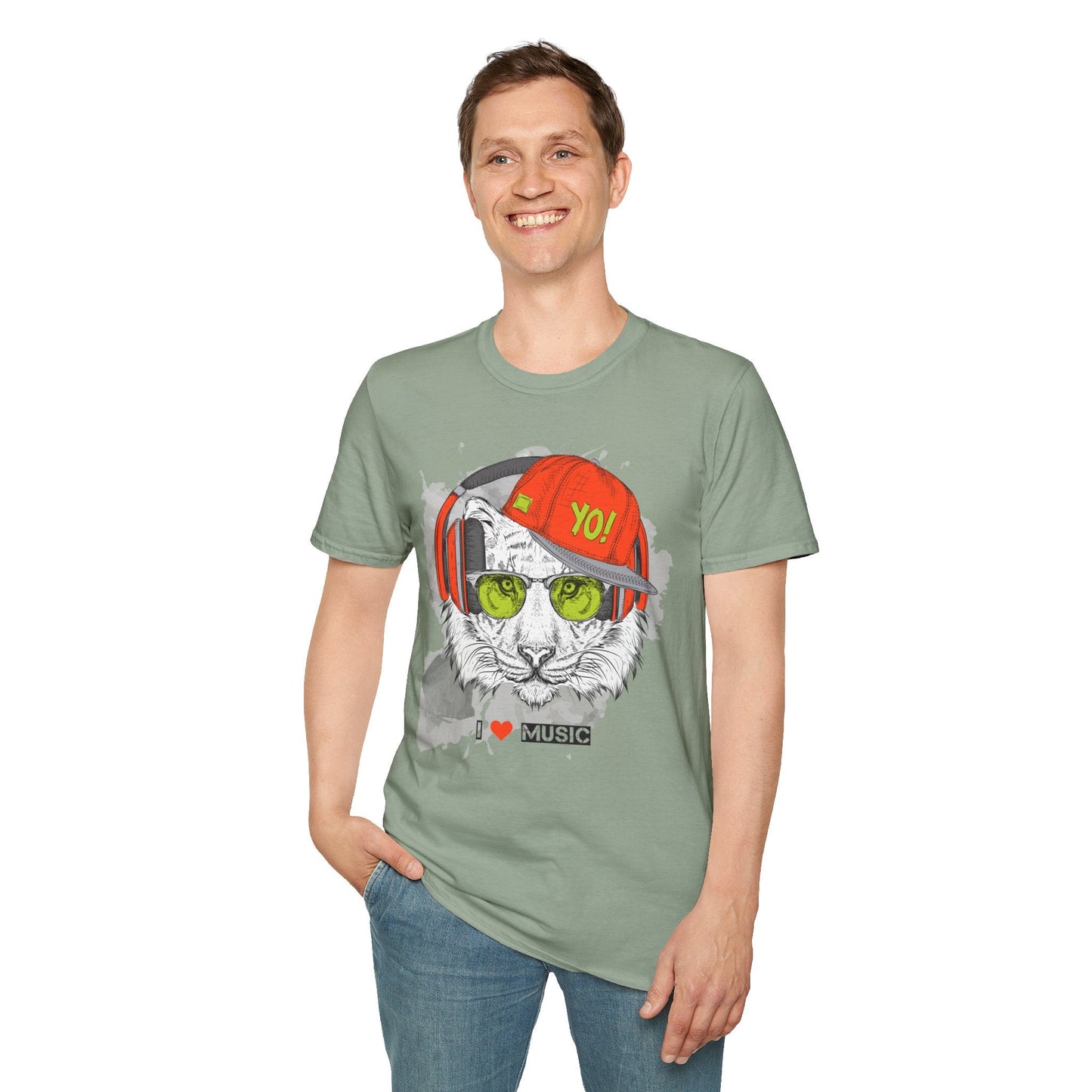 I Love Music Animals Shirt With Headphones Unisex Tee Gildan Softstyle 64000 Premium Comfort