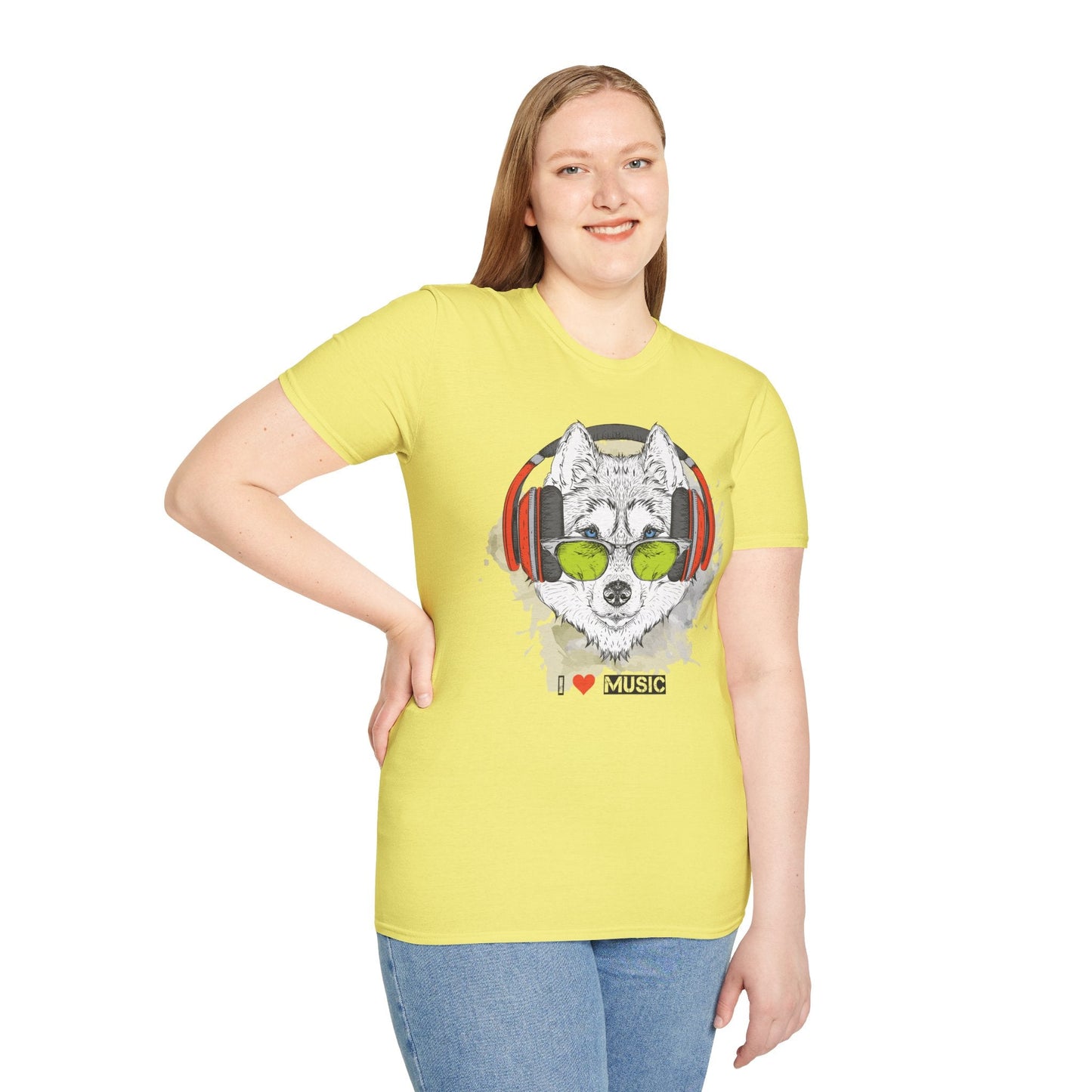I Love Music Animals Shirt With Headphones Unisex Softstyle Tee Premium Comfort Short Sleeve