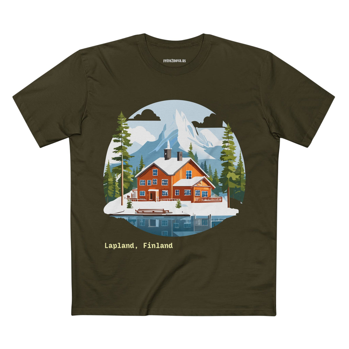 Lapland Finland Cabin Tee | Winter Mountain Lake Illustration