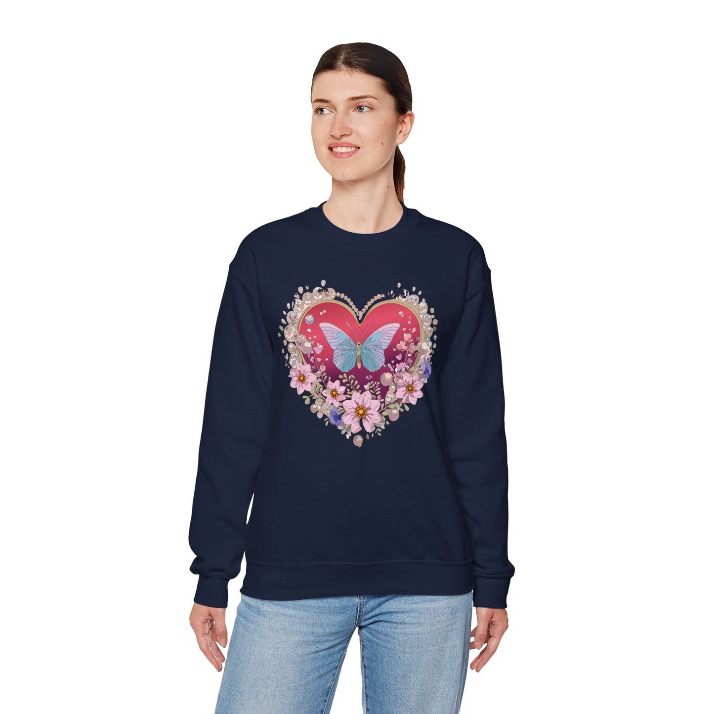Floral Heart Sweatshirt For Valentines Day Unisex Floral Love Crewneck Sweatshirt