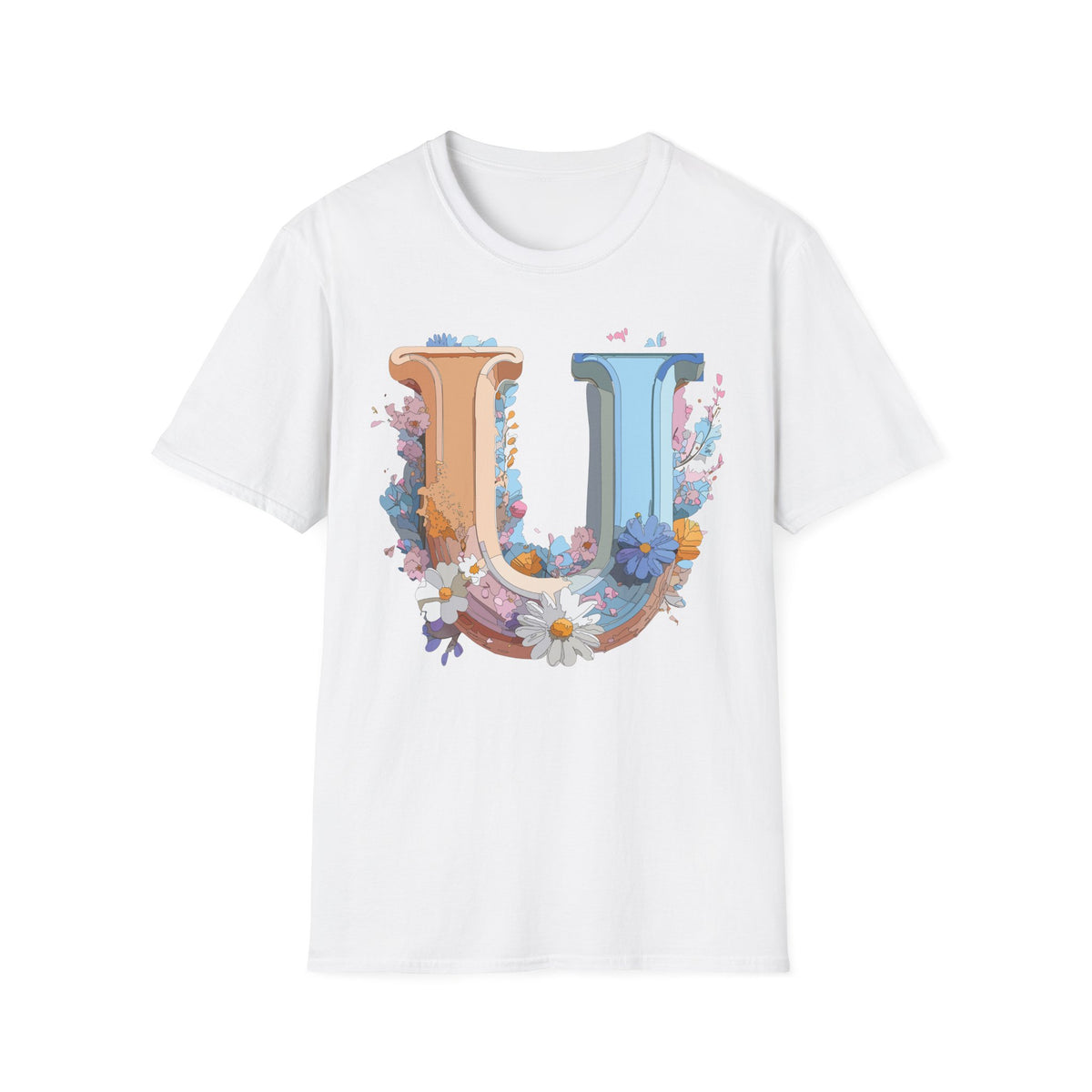 Floral Decorative Letter U T-Shirt | Initial Monogram Tee