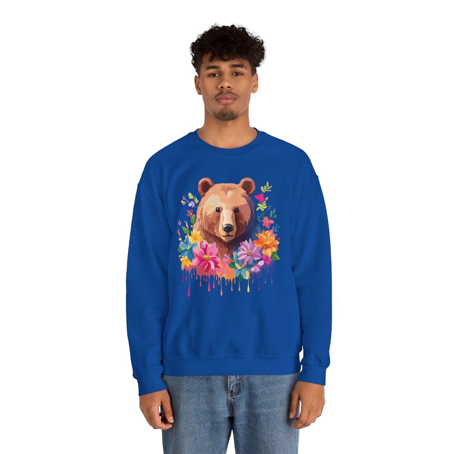 Unisex Floral Bear Sweatshirt With Art Design Animals Sweatshirt