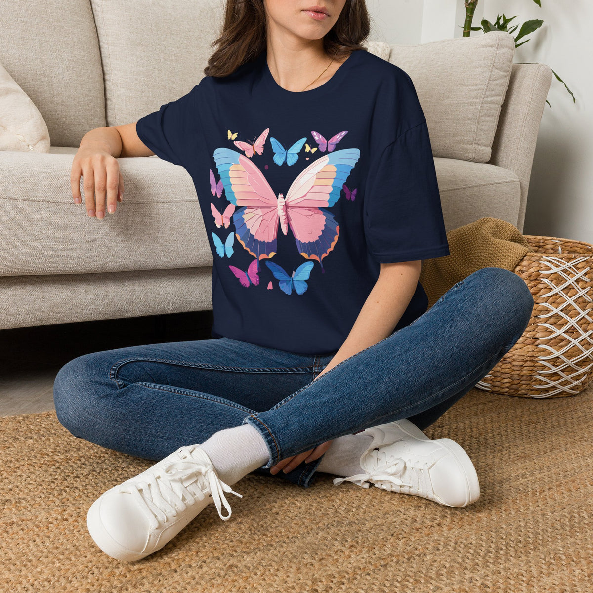 Butterfly Cluster T-Shirt — Pastel Pink & Blue Butterfly Graphic Tee Unisex 100 Cotton Gildan T-Shirt