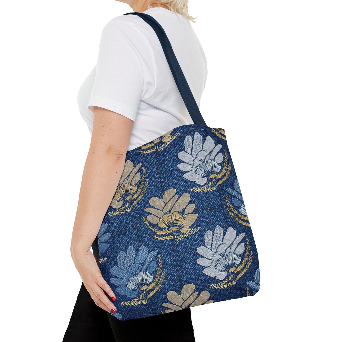 Denim Fabric Imitation Print Unisex Canvas Bag Poly Spun 3 Sizes Tote Bag 119