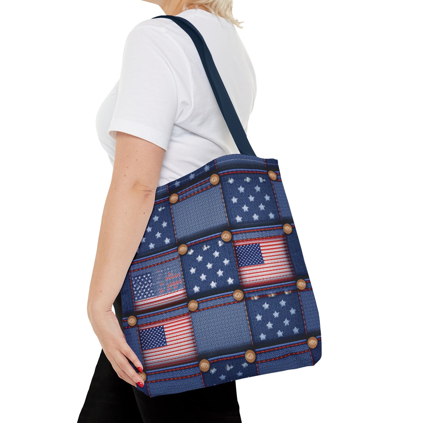 4th of July Graphic Denim Fabric Imitation Print Unisex Canvas Bag Poly Spun 3 Sizes Tote Bag 200-18
