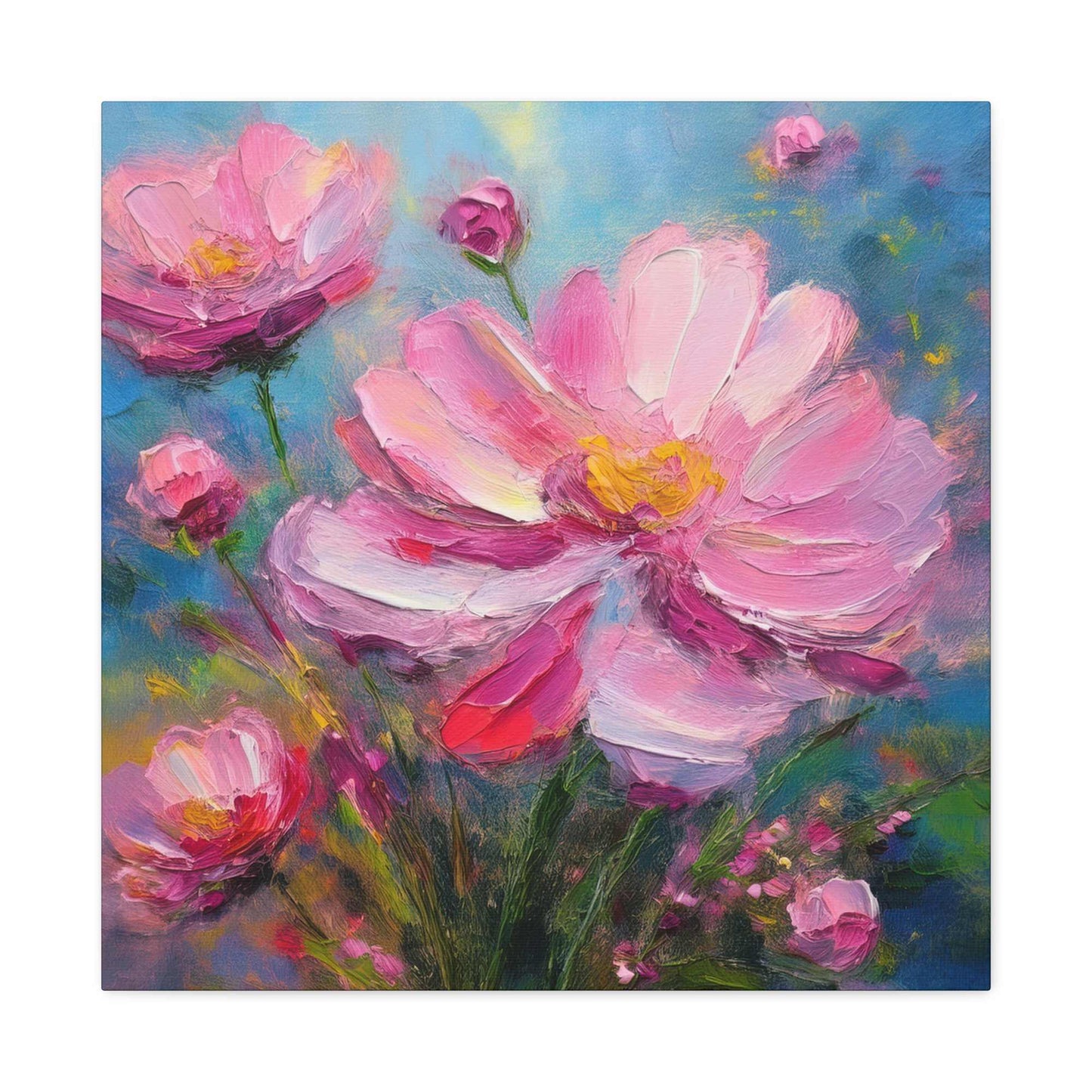 Pink Flowers Print Canvas, Pink Flowers Oil Paint Print 20x20, 24x24, 30x30, 32x32, 36x36, Art Design Print Non-Frame MC-11