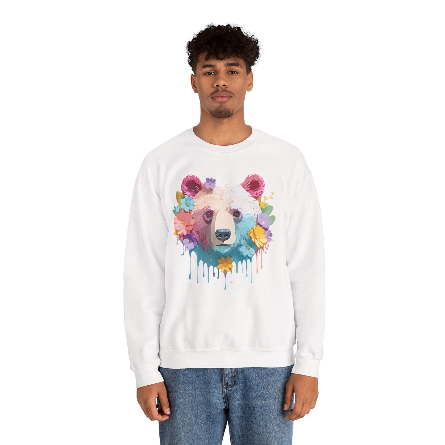 Unisex Floral Bear Sweatshirt Gildan 18000 Art Design Animals