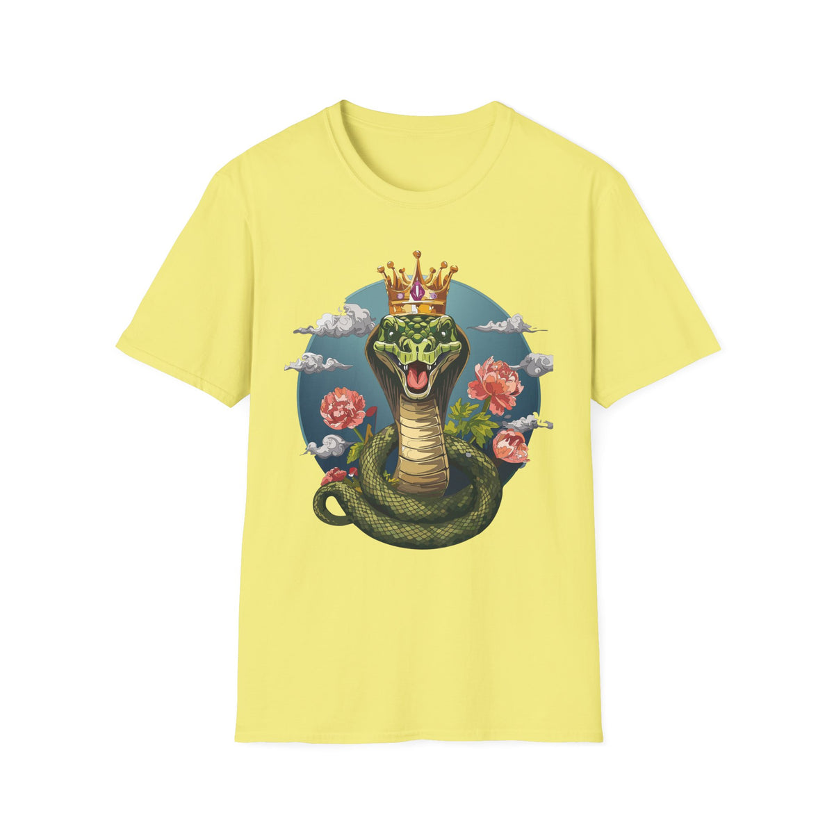 Crowned Snake Illustration T-Shirt | King Cobra Floral Art