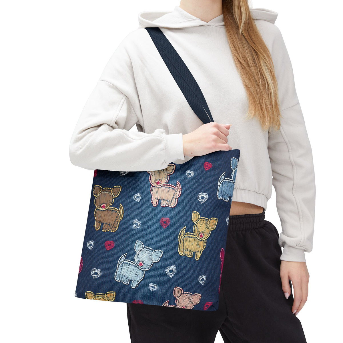 Love Day Graphic Design Denim Fabric Imitation Print Unisex Canvas Bag POLY 3 Sizes Tote Bag 201-11