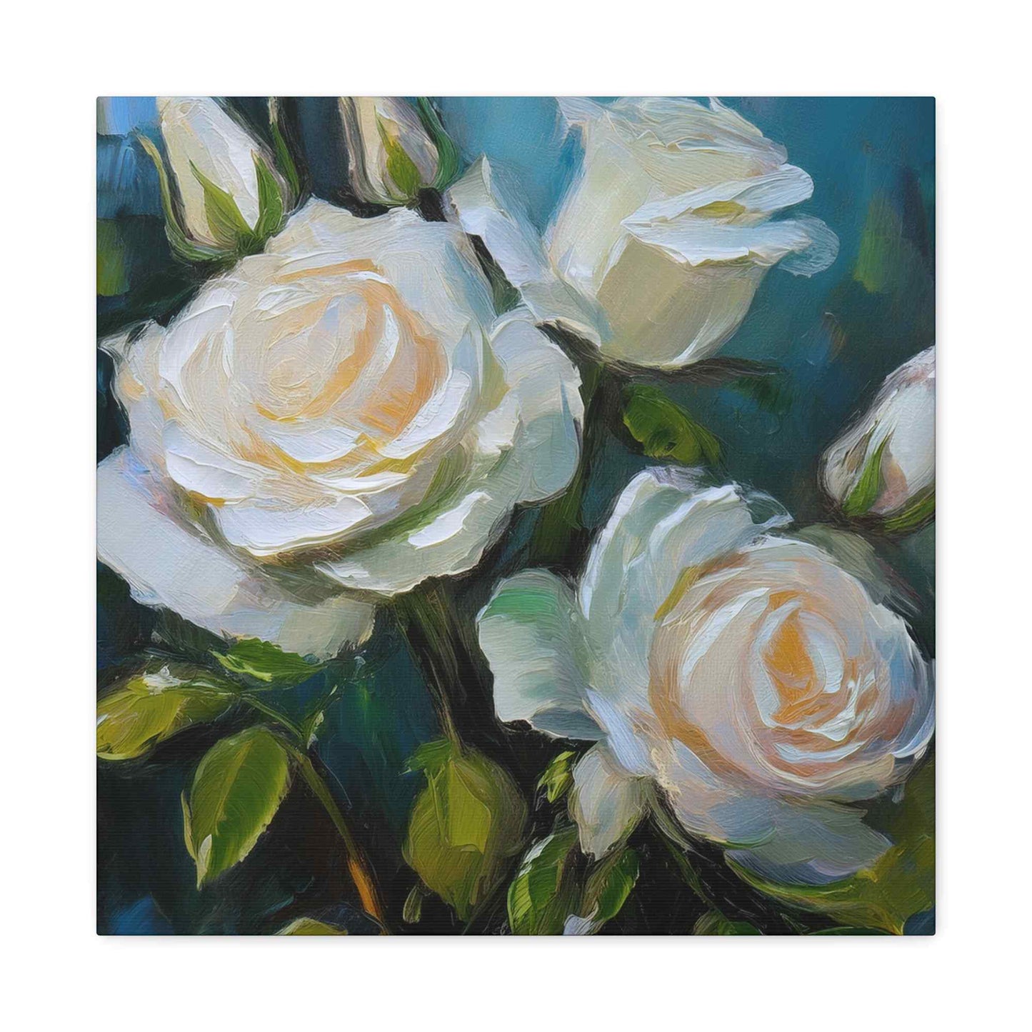 White Roses Print Canvas, Roses Oil Paint Print 20x20, 24x24, 30x30, 32x32, 36x36, Floral Art Design Print Non-Frame MC-20