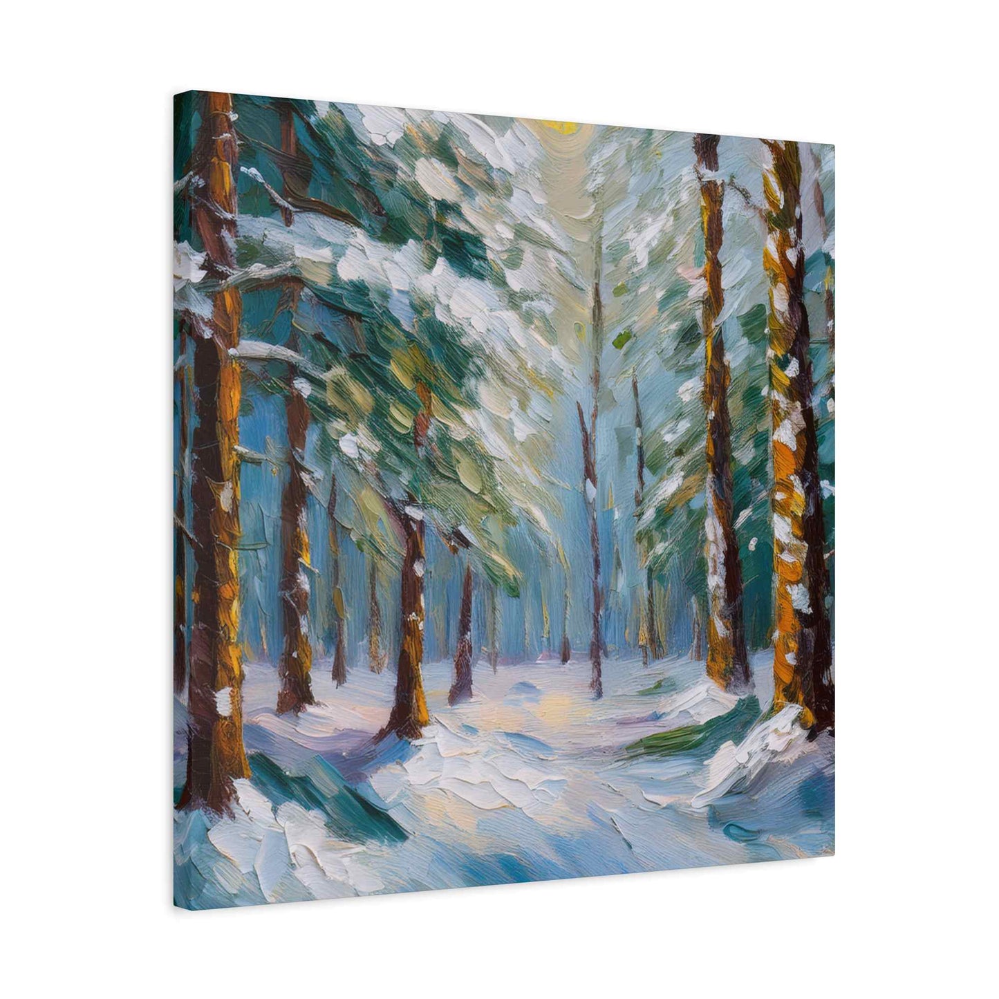 Snow Forest Print Canvas, Oil Paint Print 20x20, 24x24, 30x30, 32x32, 36x36 Art Design Print Pine-Wood Inner Frame MC-81