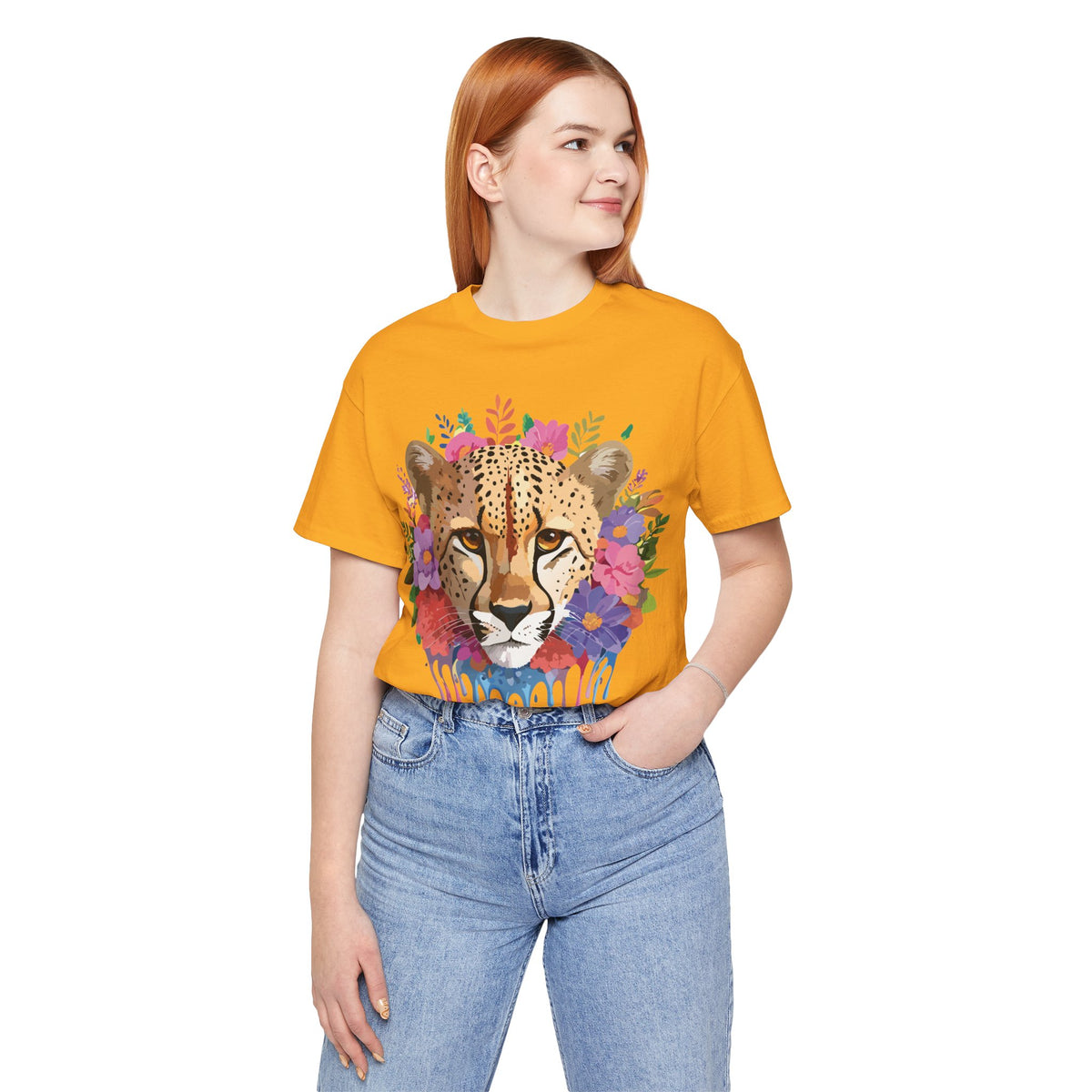 Cheetah Graphic Unisex Cotton Bella+Canvas Tee with Art Animal Design e12
