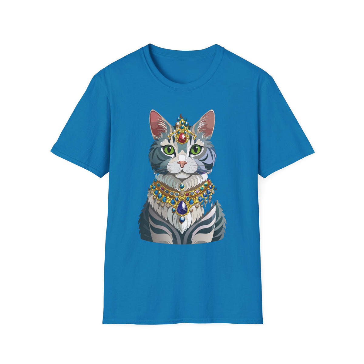 Regal Cat with Jewel Crown T-Shirt | Royal Tabby Illustration