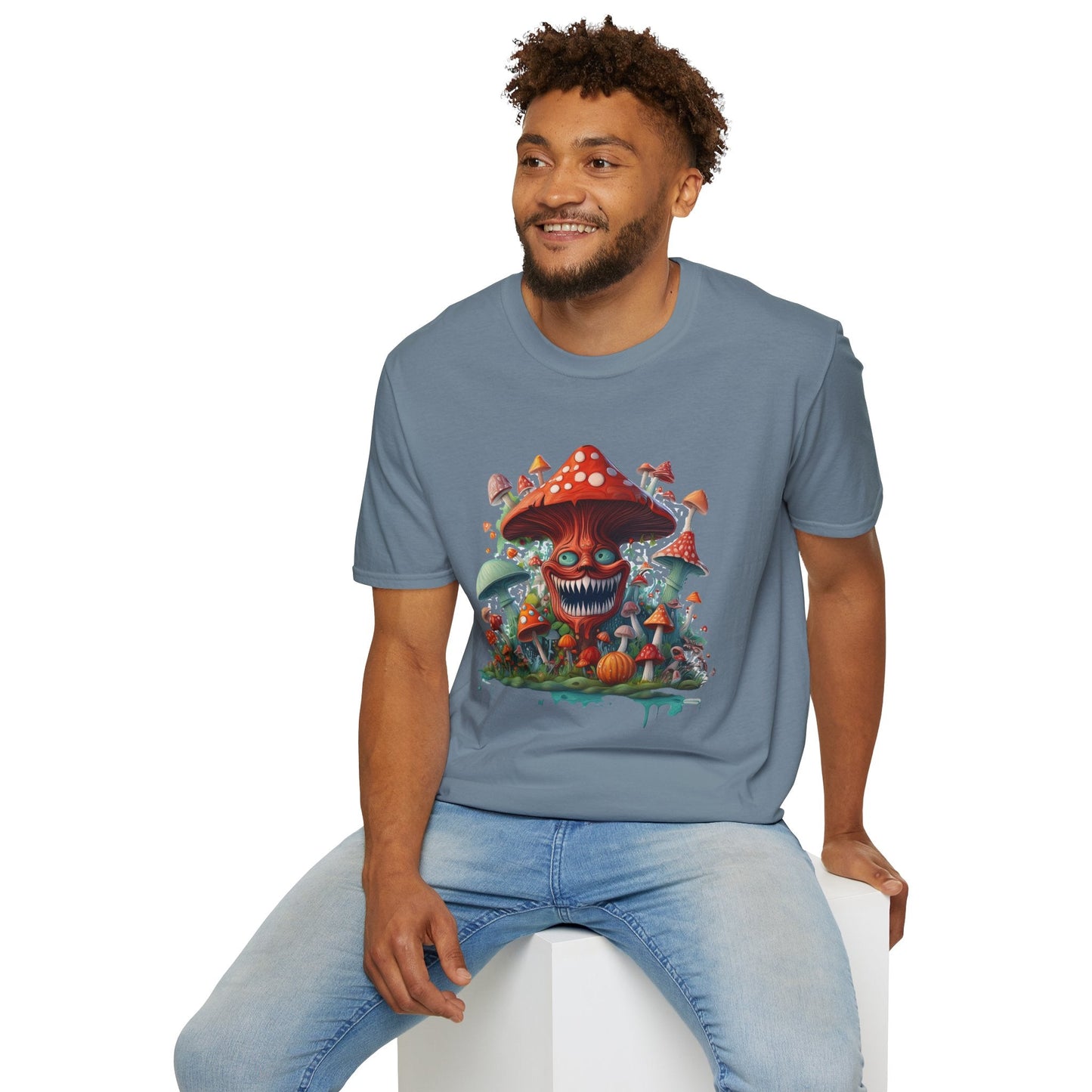 Funny Mashroom Graphic Unisex Softstyle Cotton With Cartoon Illustration Design 1