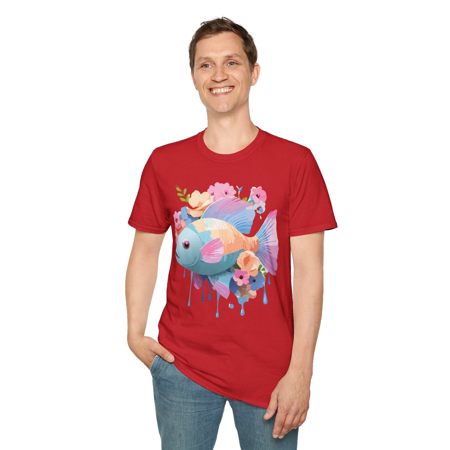 Fish Art Design Graphic Tee Unisex Short Sleeve T Shirt With Fish Artwork Premium Cotton