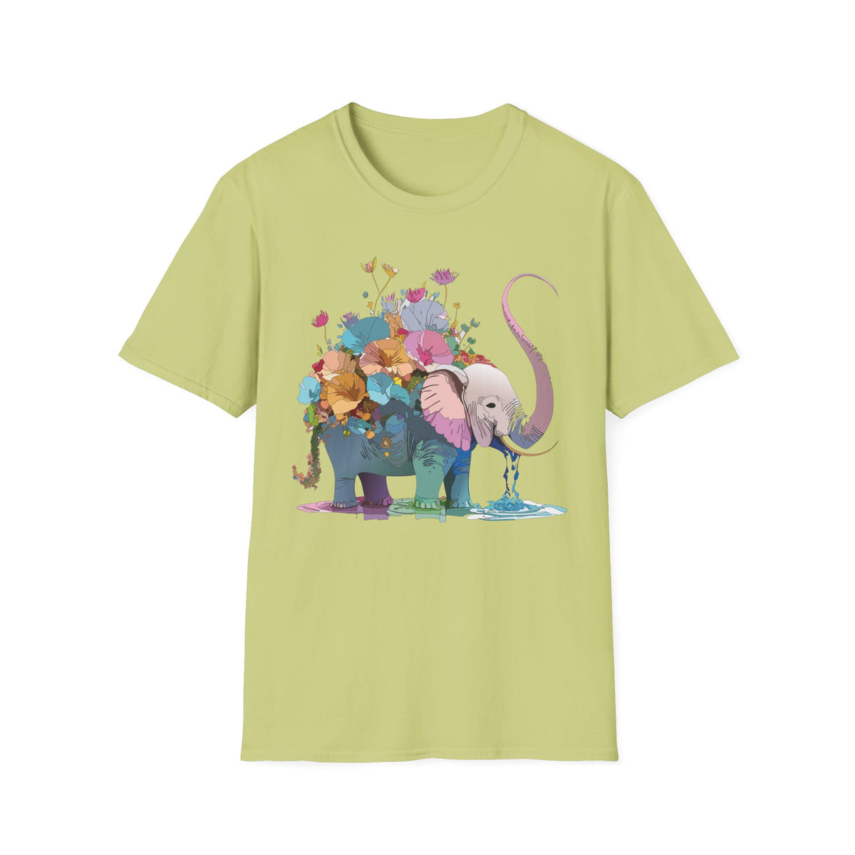 Floral Elephant T-Shirt | Watercolor Flowers, Pastel Safari Art