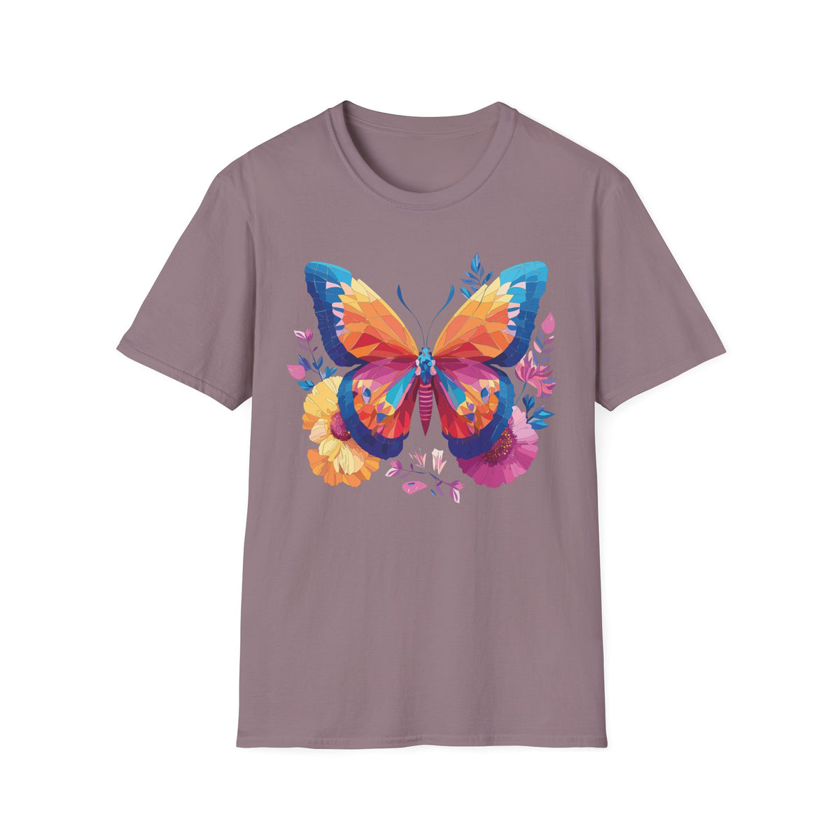 Colorful Geometric Butterfly T-Shirt | Rainbow Floral Wings Graphic Tee Unisex 100 Cotton Gildan T-Shirt