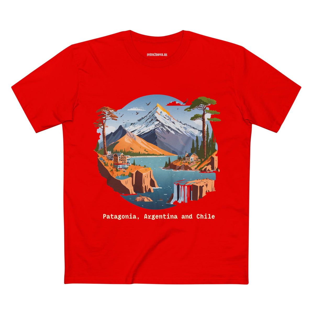 Patagonia Argentina and Chile Tee | Mountain Landscape, Waterfall, Lakeside Scene