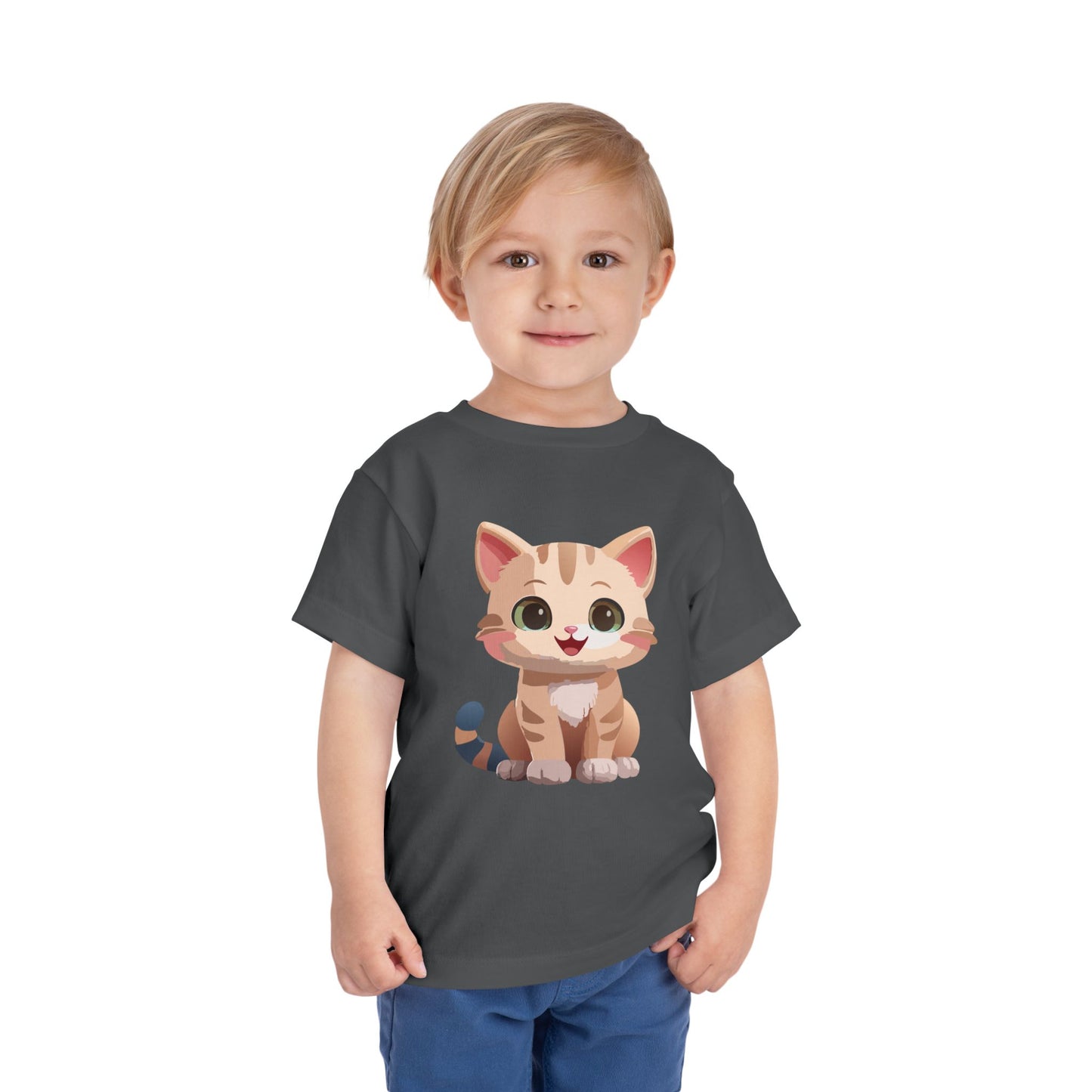 Bonita camiseta de manga corta para niños pequeños con gato: adorable camiseta con gráfico de gatito para niños (2 a 5 años)