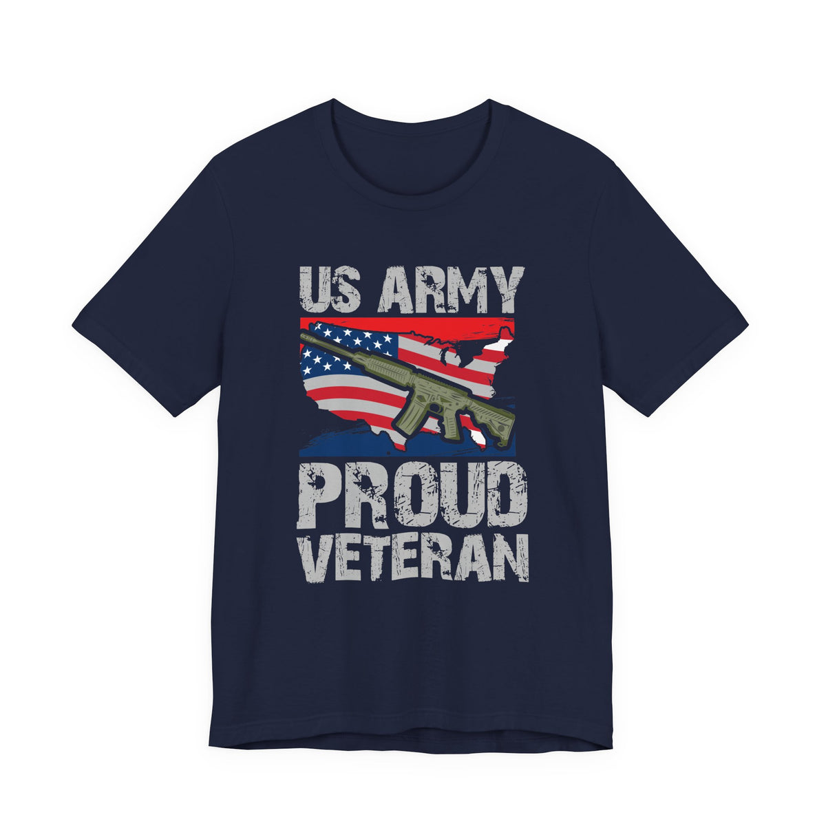 US Army Proud Veteran T-Shirt American Flag Rifle Graphic Unisex Cotton v21
