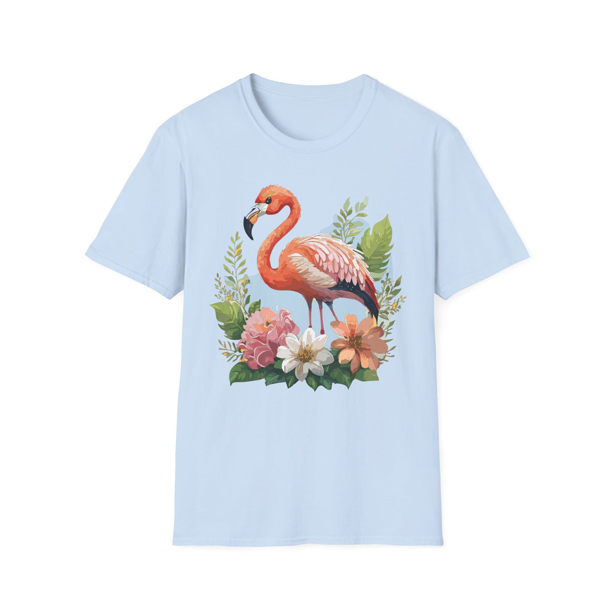 Pink Flamingo Illustration T-Shirt | Tropical Bird Floral Design