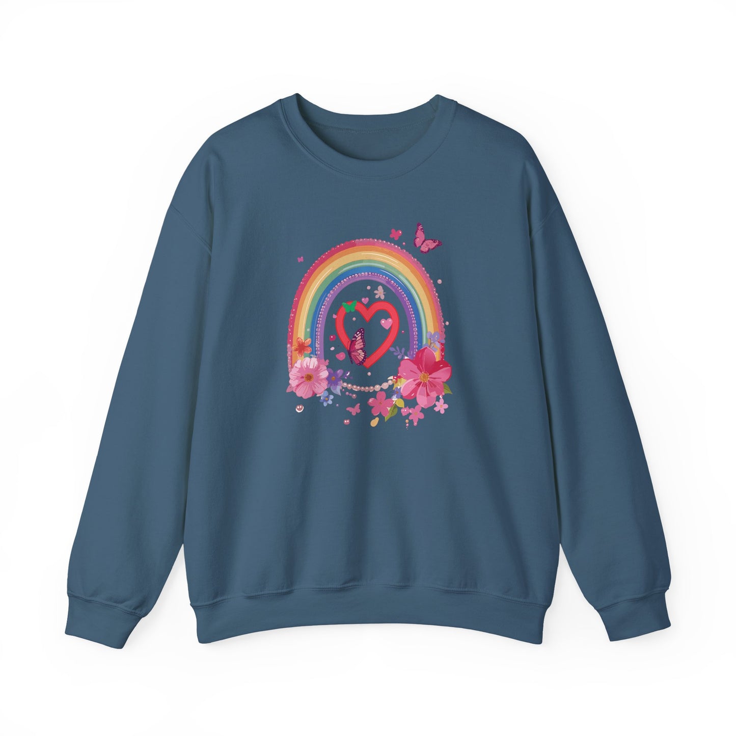 Rainbow Heart Sweatshirt, Floral Heart Sweatshirt, Floral Love Sweatshirt, Valentine's Day Sweatshirt, Rainbow Heart Floral Sweatshirt 112