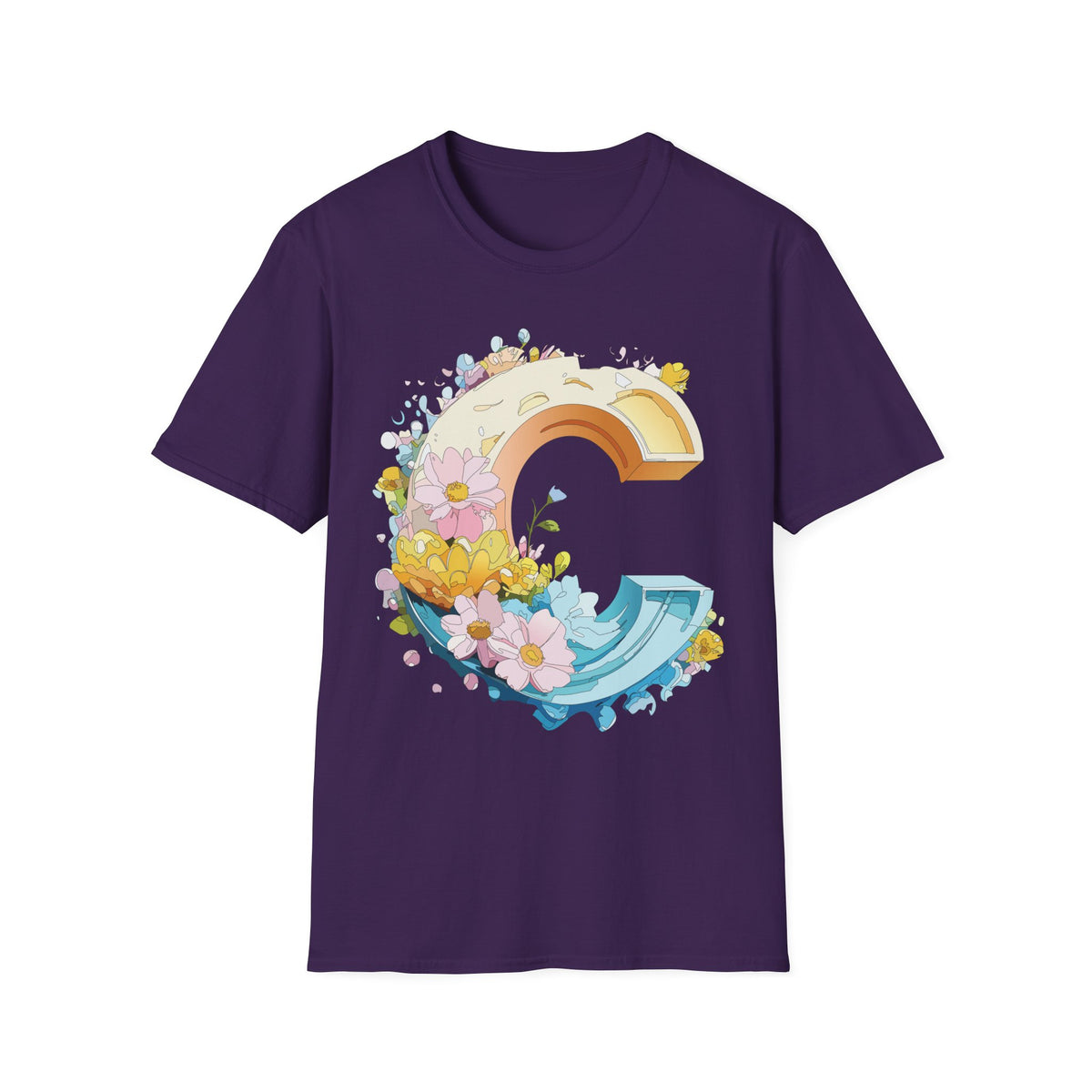 Rainbow Letter C T-Shirt | Flower Letter C Tee