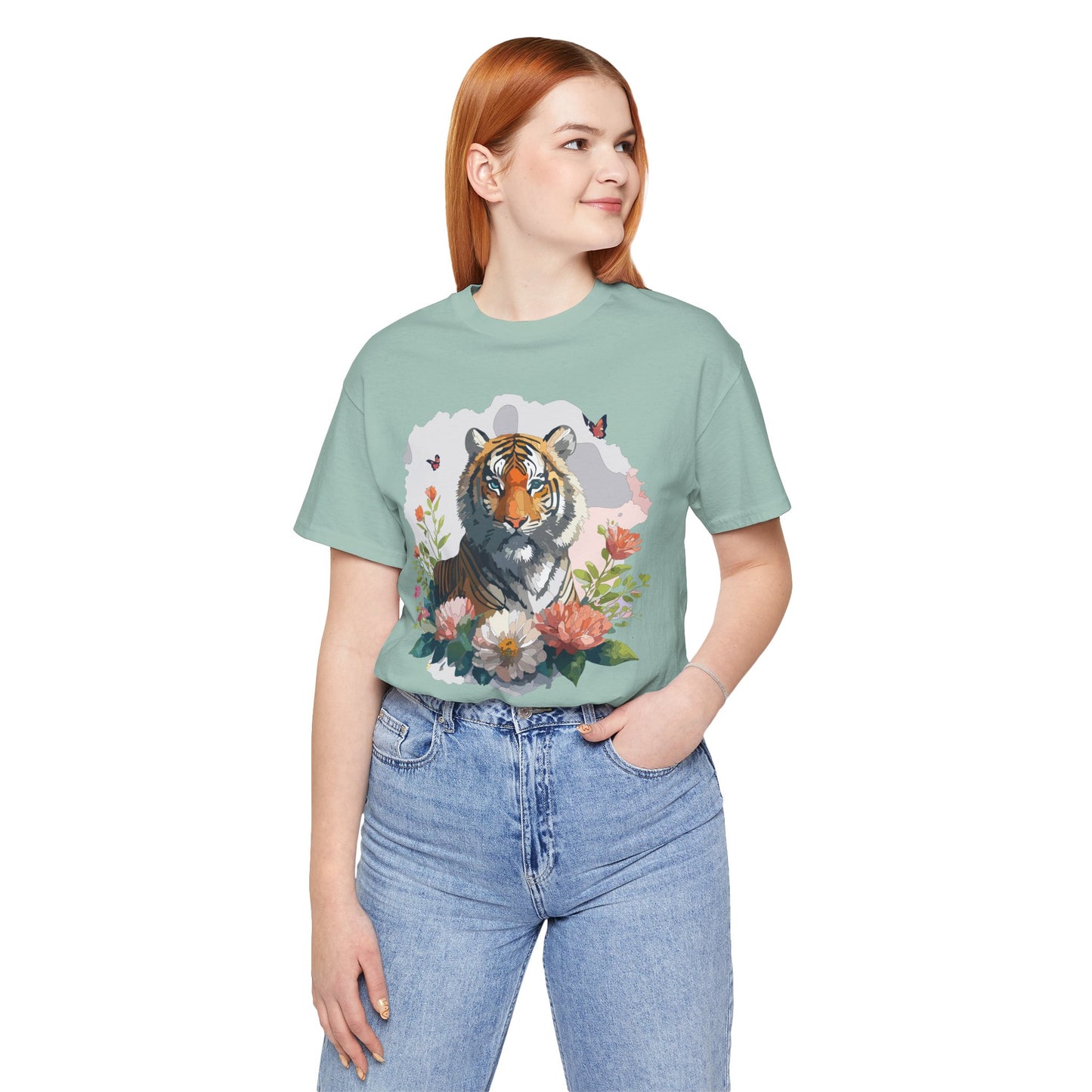 Floral Tiger Graphic Tee, Animal Shirt, Tiger Shirt, Flower Top, T-Shirt with Animal, Art Design
