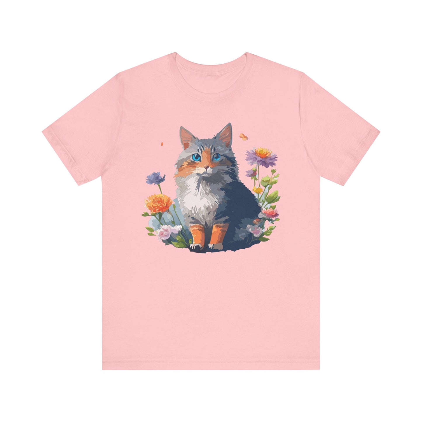 Floral Cat Tee, Animal Shirt, Cat Shirt, Floral Tee, Flower T-shirt, T-Shirt with Animal, Summer Top with Art Design