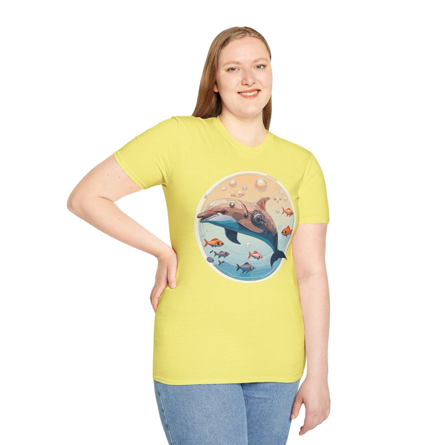 Dolphin Shirt Unisex Softstyle Tee 100 Percent Ring Spun Cotton Breathable Gildan 64000